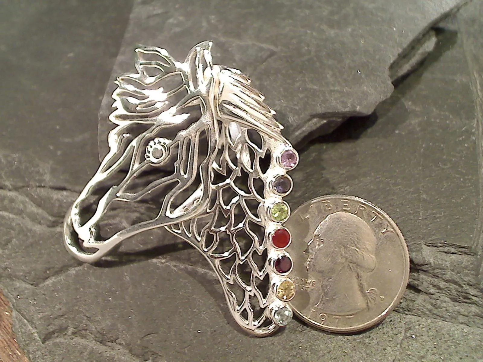 Chakra Stones Horse, Sterling Silver Pendant