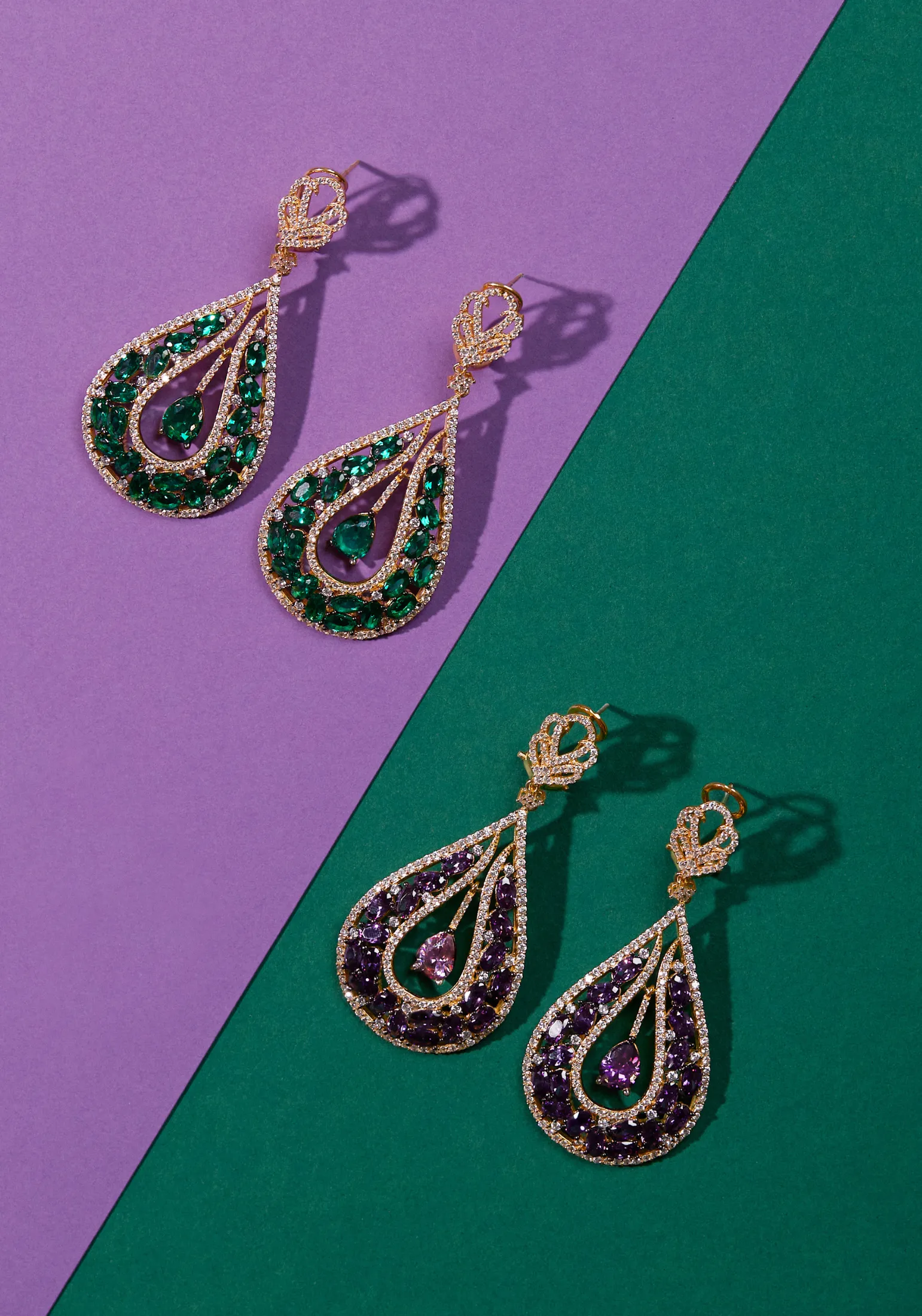 Charlotte Teardrop Earrings Emerald Gold