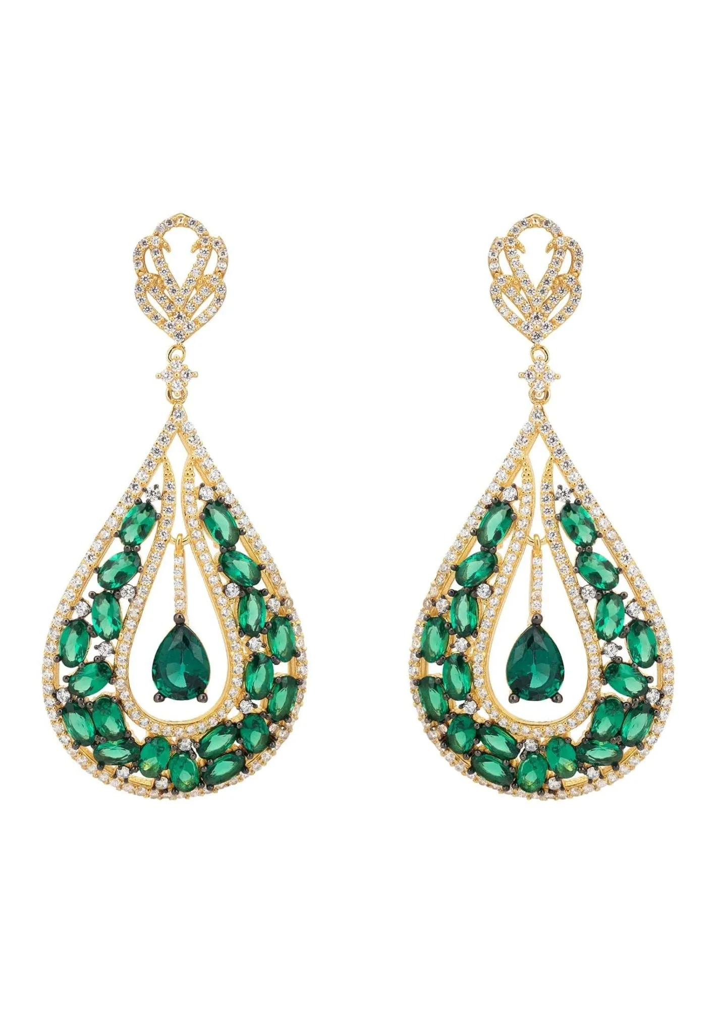 Charlotte Teardrop Earrings Emerald Gold