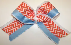 Chevron Orange White Blue Cheer Bow