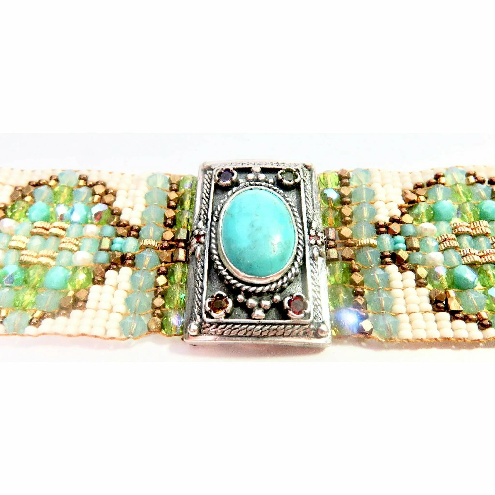 Chili Rose Diana   Hand Beaded Turquoise & Gemstone Bracelet - WInter Frost