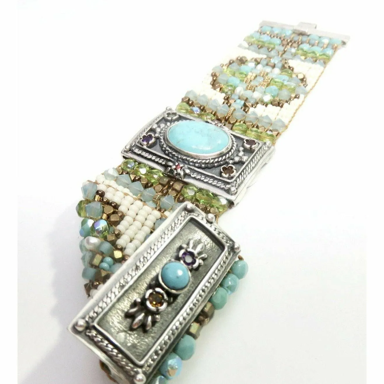 Chili Rose Diana   Hand Beaded Turquoise & Gemstone Bracelet - WInter Frost