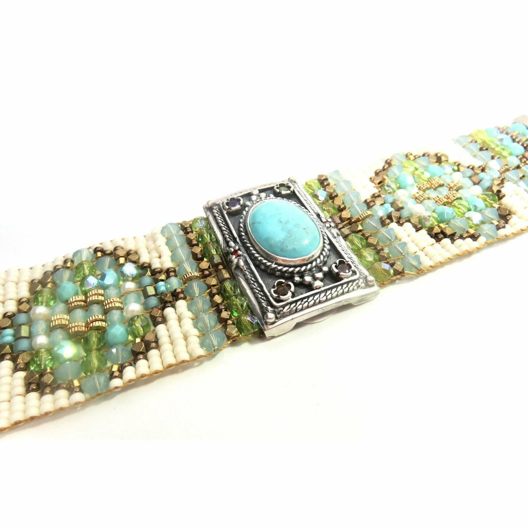 Chili Rose Diana   Hand Beaded Turquoise & Gemstone Bracelet - WInter Frost