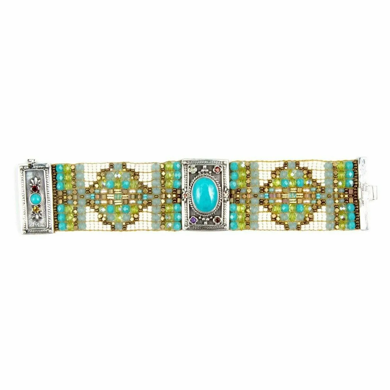 Chili Rose Diana   Hand Beaded Turquoise & Gemstone Bracelet - WInter Frost