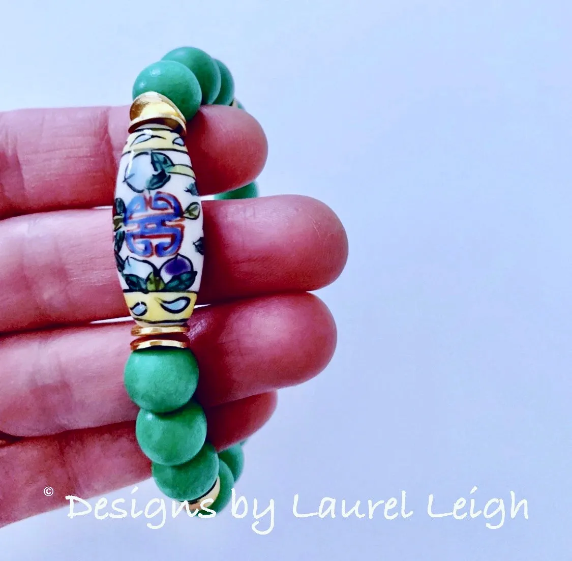 Chinoiserie Bead Statement Bracelet - Kelly Green