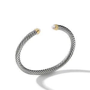 Classic Cable Bracelet in Sterling Silver with 14K Yellow Gold and Pearls