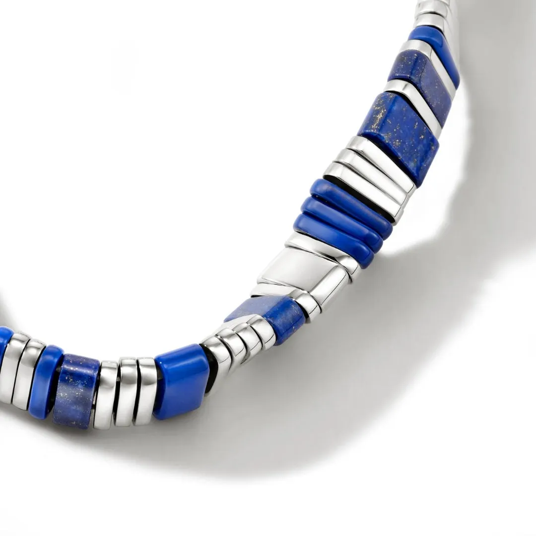 Colorblock Silver 5mm Bracelet with Lobster Clasp with Lapis Lazuli, Blue Lace Agate, & Blue Enamel by John Hardy