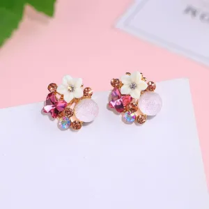 Colorful Rhinestone Flower Stud Earrings