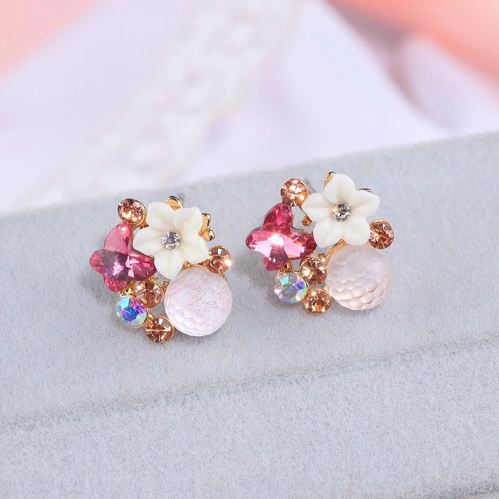 Colorful Rhinestone Flower Stud Earrings