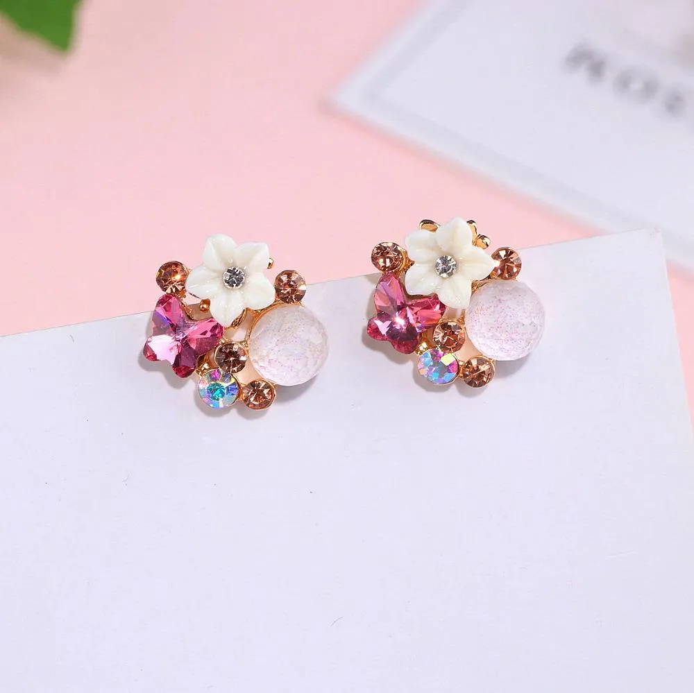 Colorful Rhinestone Flower Stud Earrings