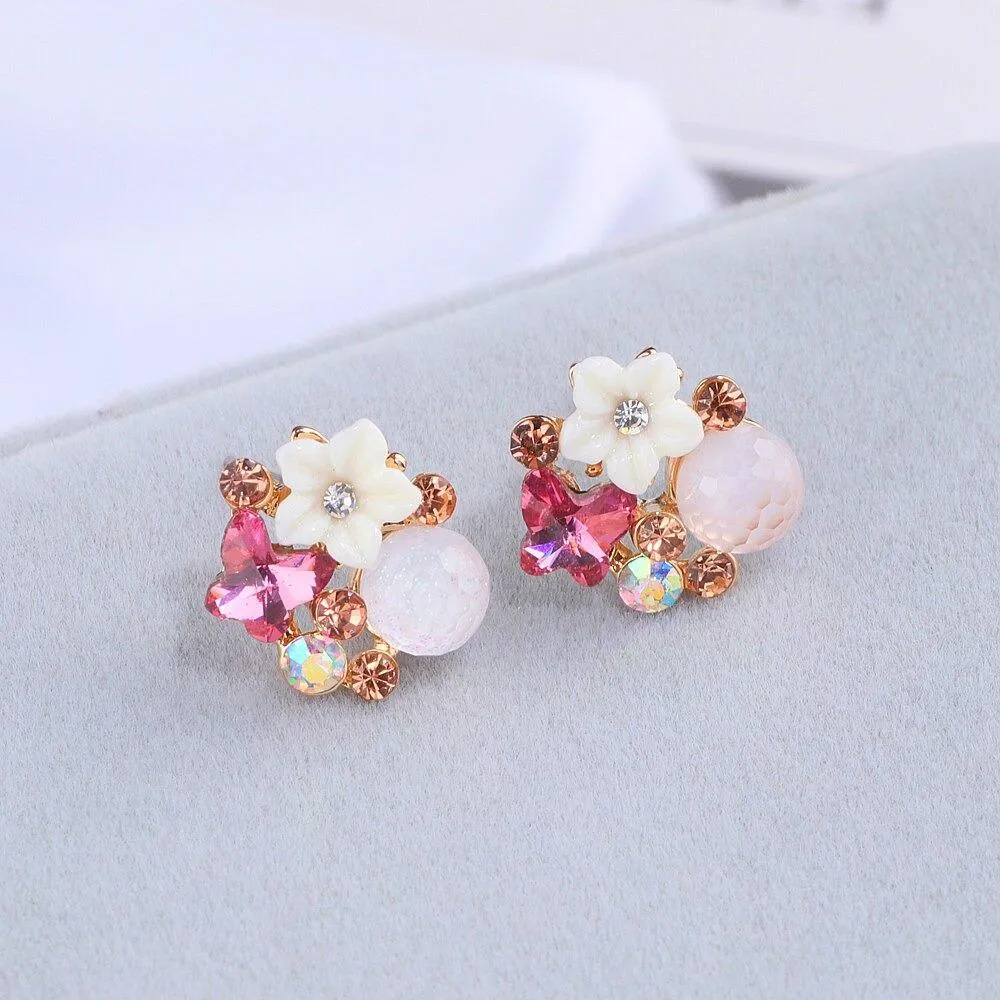 Colorful Rhinestone Flower Stud Earrings