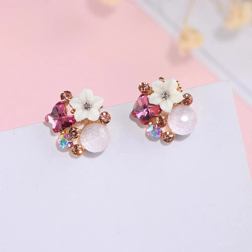 Colorful Rhinestone Flower Stud Earrings