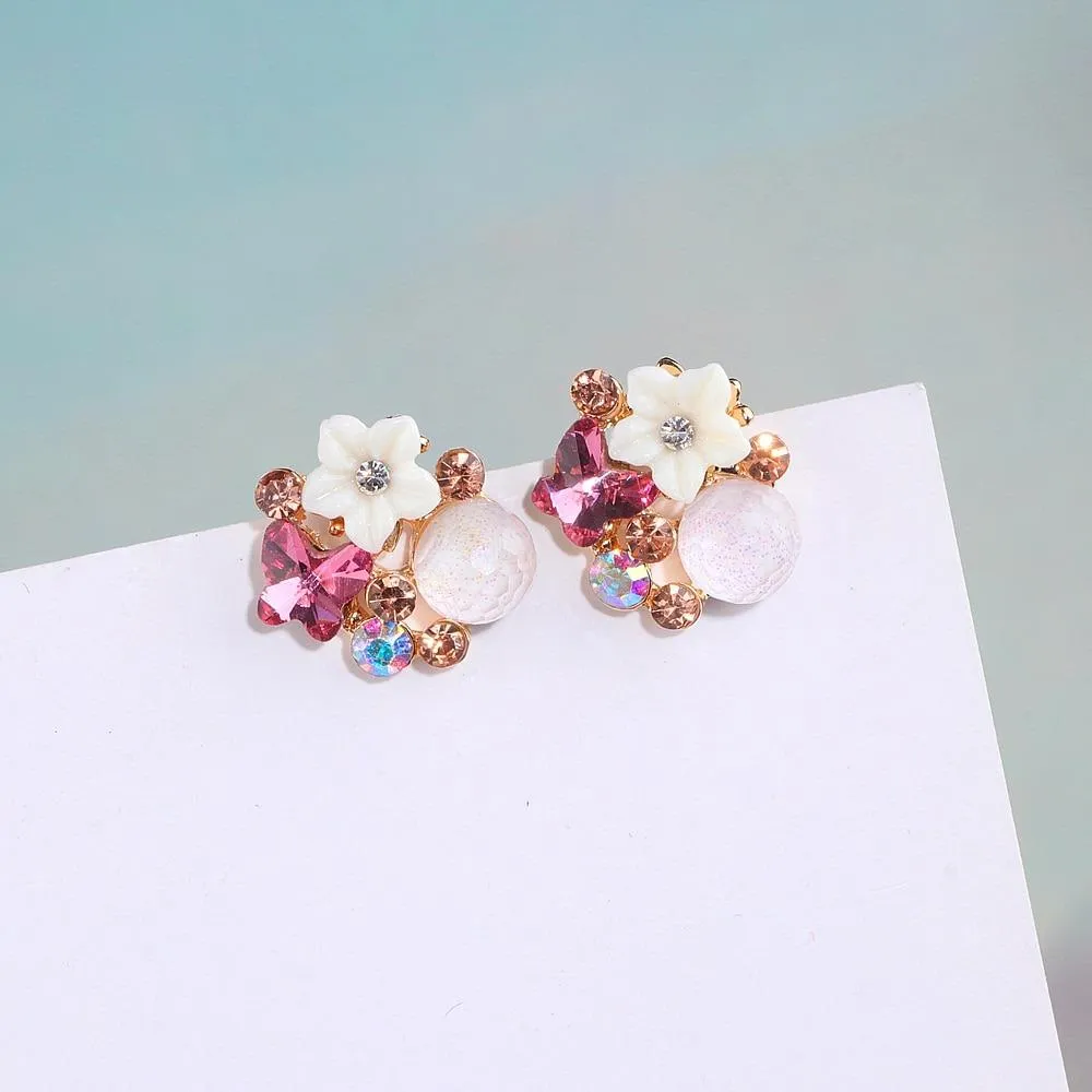 Colorful Rhinestone Flower Stud Earrings