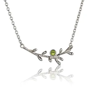 Coral Bar Silver Necklace With Peridot Stone