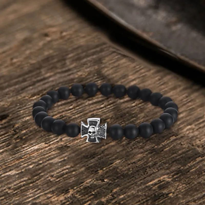 Cross Skull Stainless Steel Men's Bead Bracelet