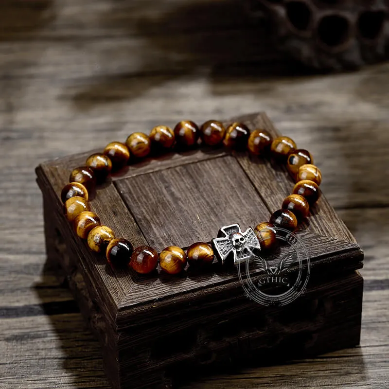 Cross Skull Stainless Steel Men's Bead Bracelet