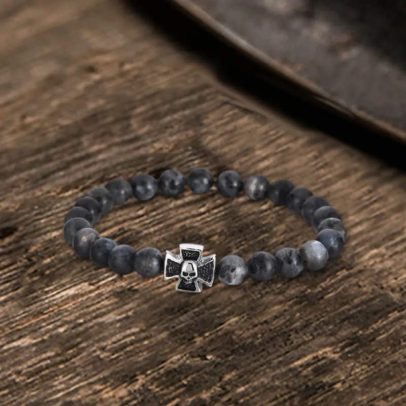 Cross Skull Stainless Steel Men's Bead Bracelet