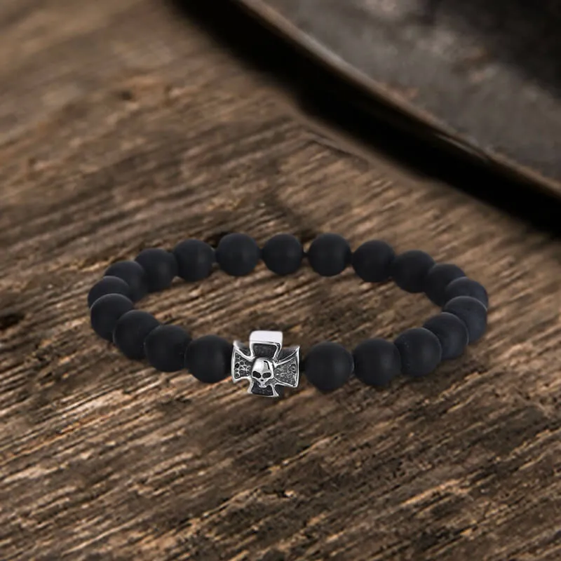 Cross Skull Stainless Steel Men's Bead Bracelet