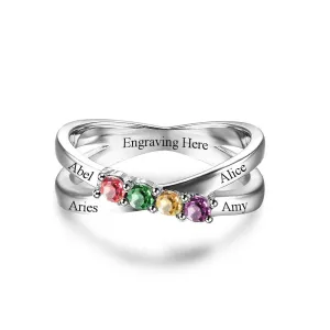 Custom 925 Silver Four Birthstones Rings