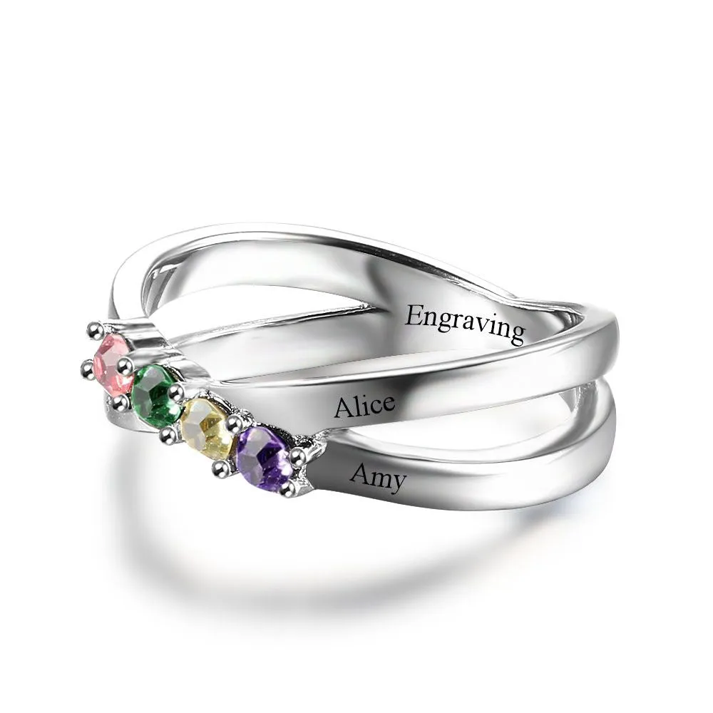 Custom 925 Silver Four Birthstones Rings