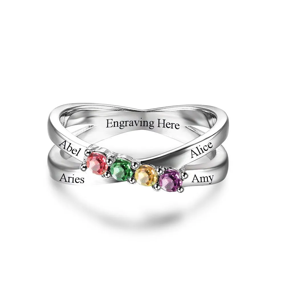 Custom 925 Silver Four Birthstones Rings