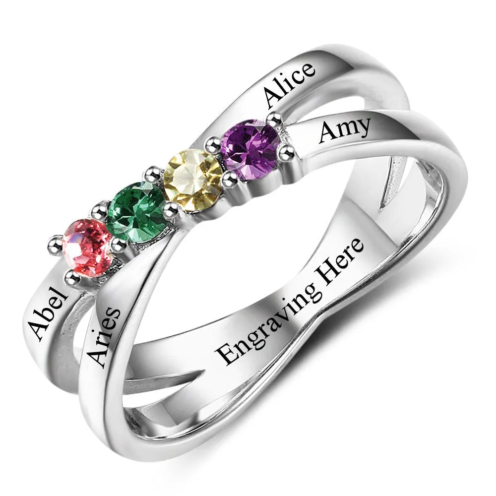 Custom 925 Silver Four Birthstones Rings