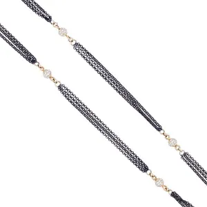 Cynthia Ann Blackened Sterling Silver and 14K Yellow Gold Pave Diamond Bead Station Chain Necklace