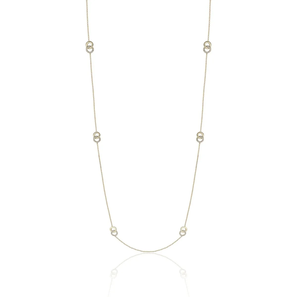 Diamond 14K Yellow Gold Circle Link Station Chain Necklace