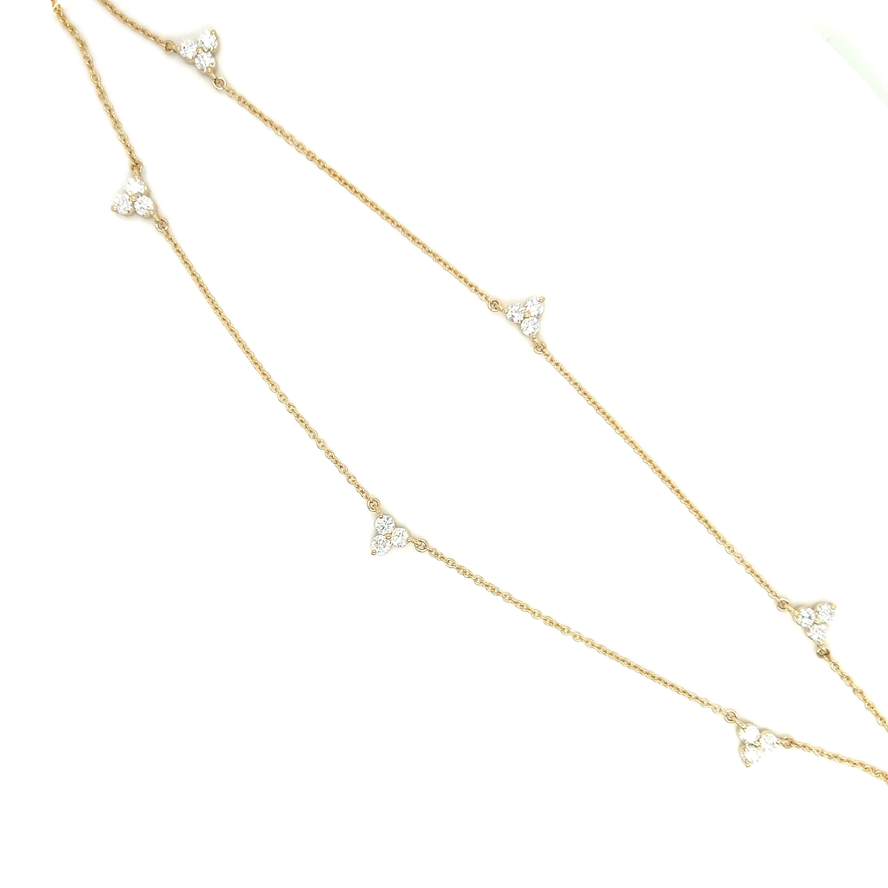 Diamond Trio Station Necklace with 0.9ctw of Diamonds in 14K Yellow Gold