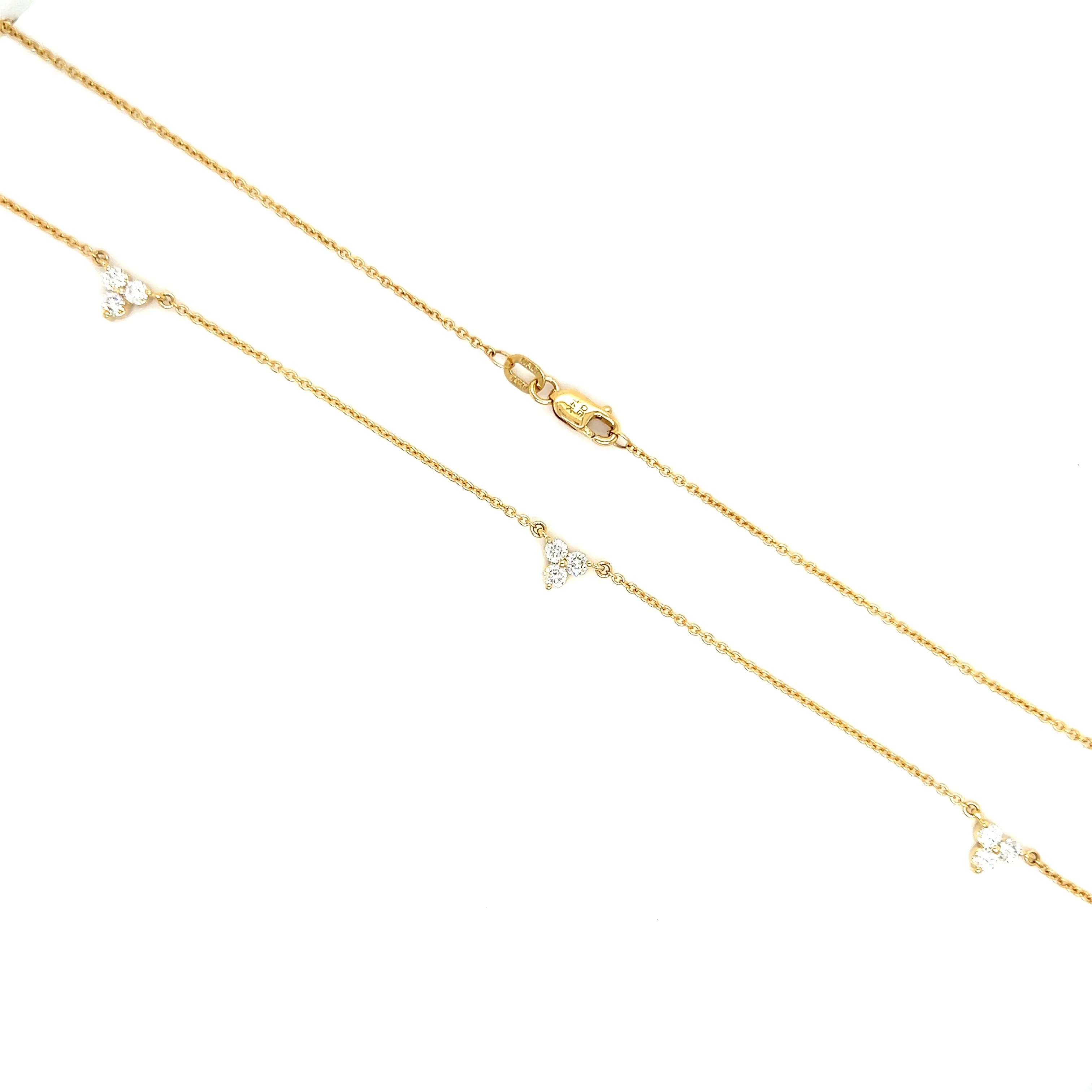 Diamond Trio Station Necklace with 0.9ctw of Diamonds in 14K Yellow Gold