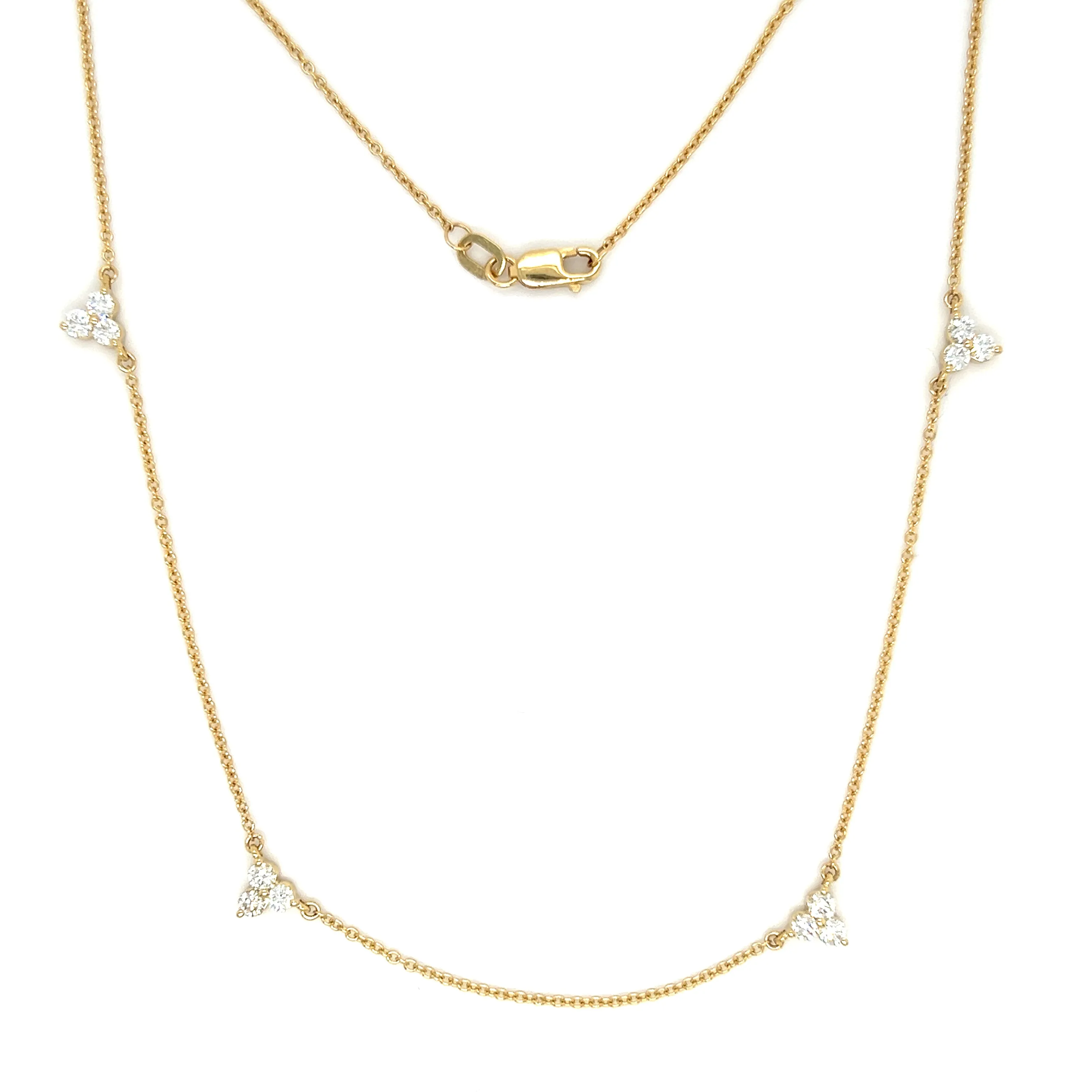 Diamond Trio Station Necklace with 0.9ctw of Diamonds in 14K Yellow Gold