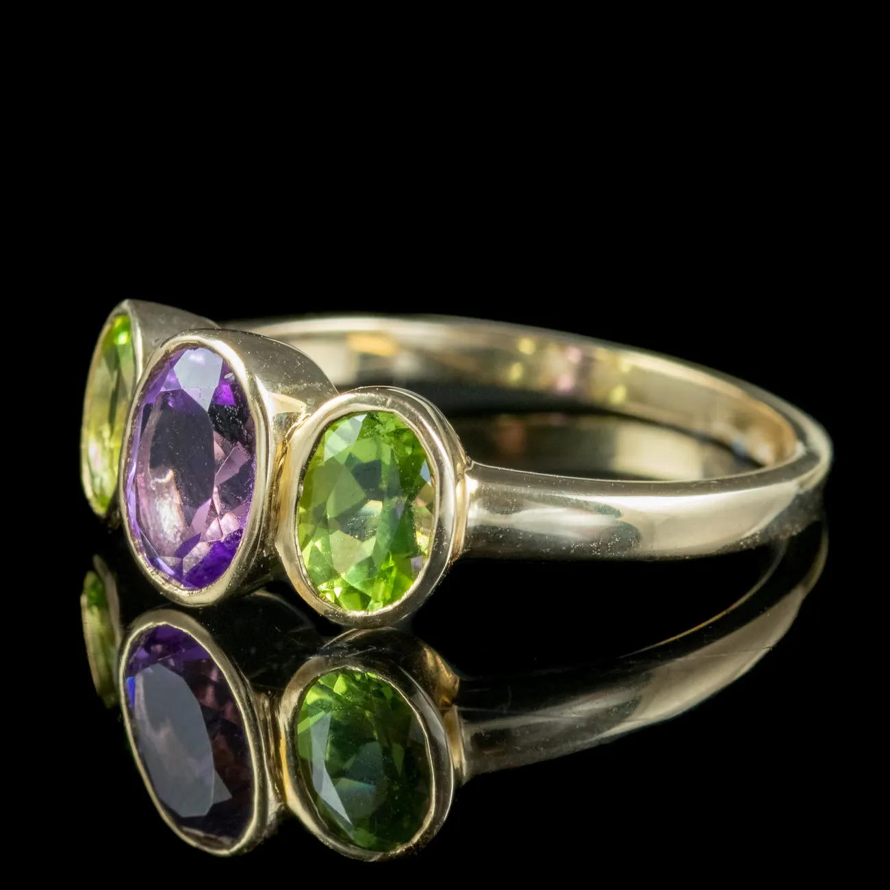 Edwardian Style Suffragette Trilogy Ring Amethyst Peridot