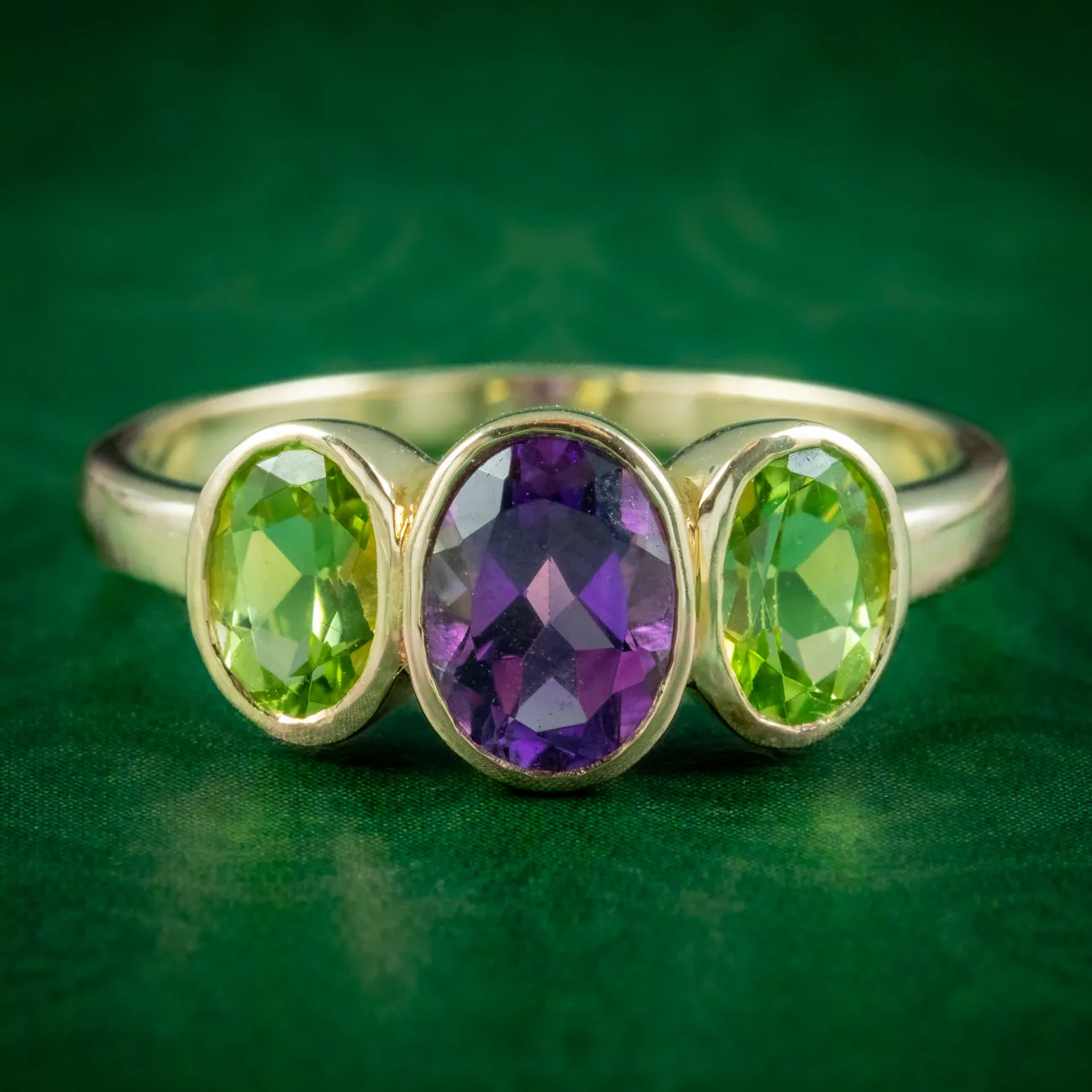 Edwardian Style Suffragette Trilogy Ring Amethyst Peridot