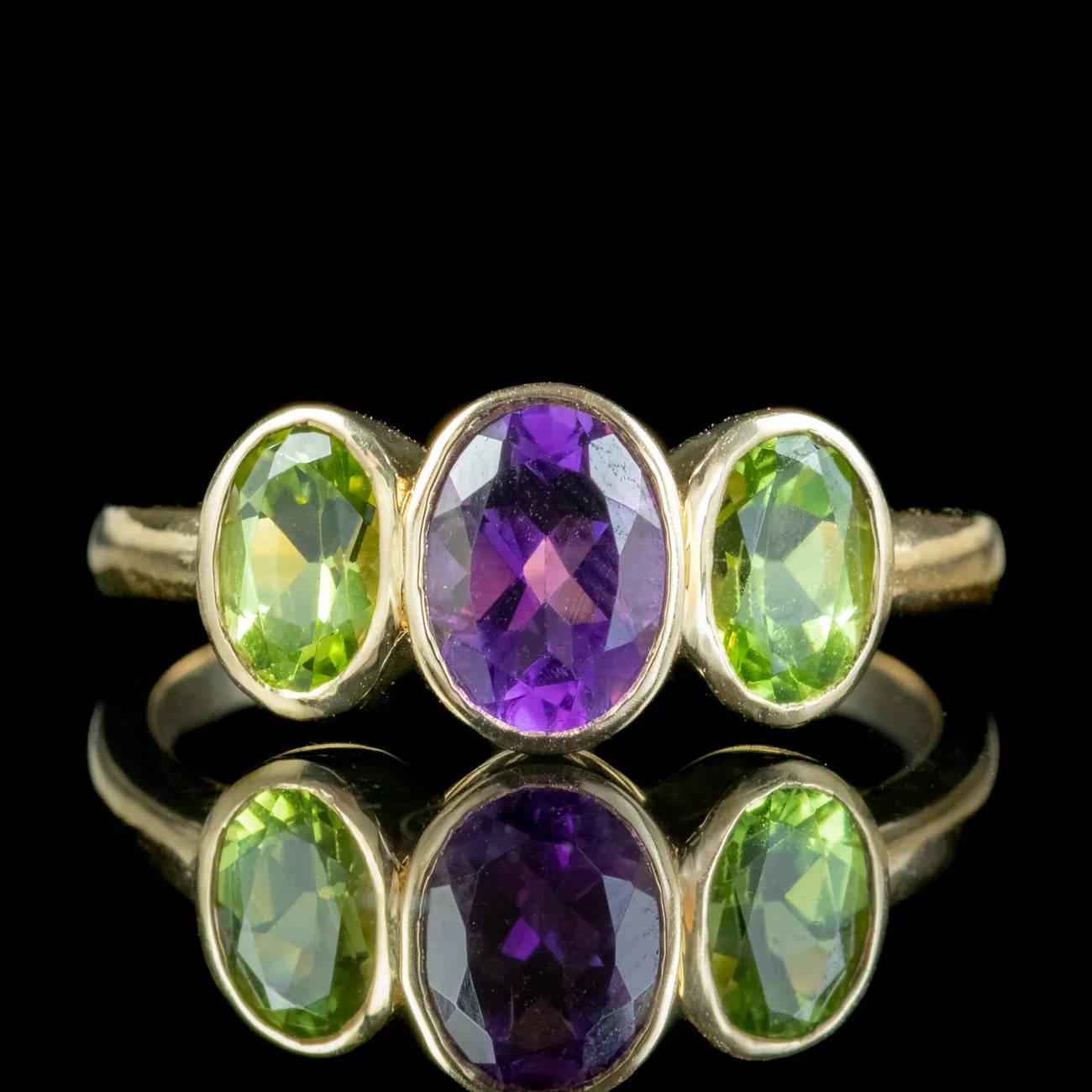 Edwardian Style Suffragette Trilogy Ring Amethyst Peridot