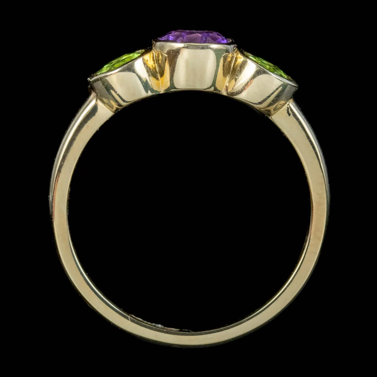 Edwardian Style Suffragette Trilogy Ring Amethyst Peridot