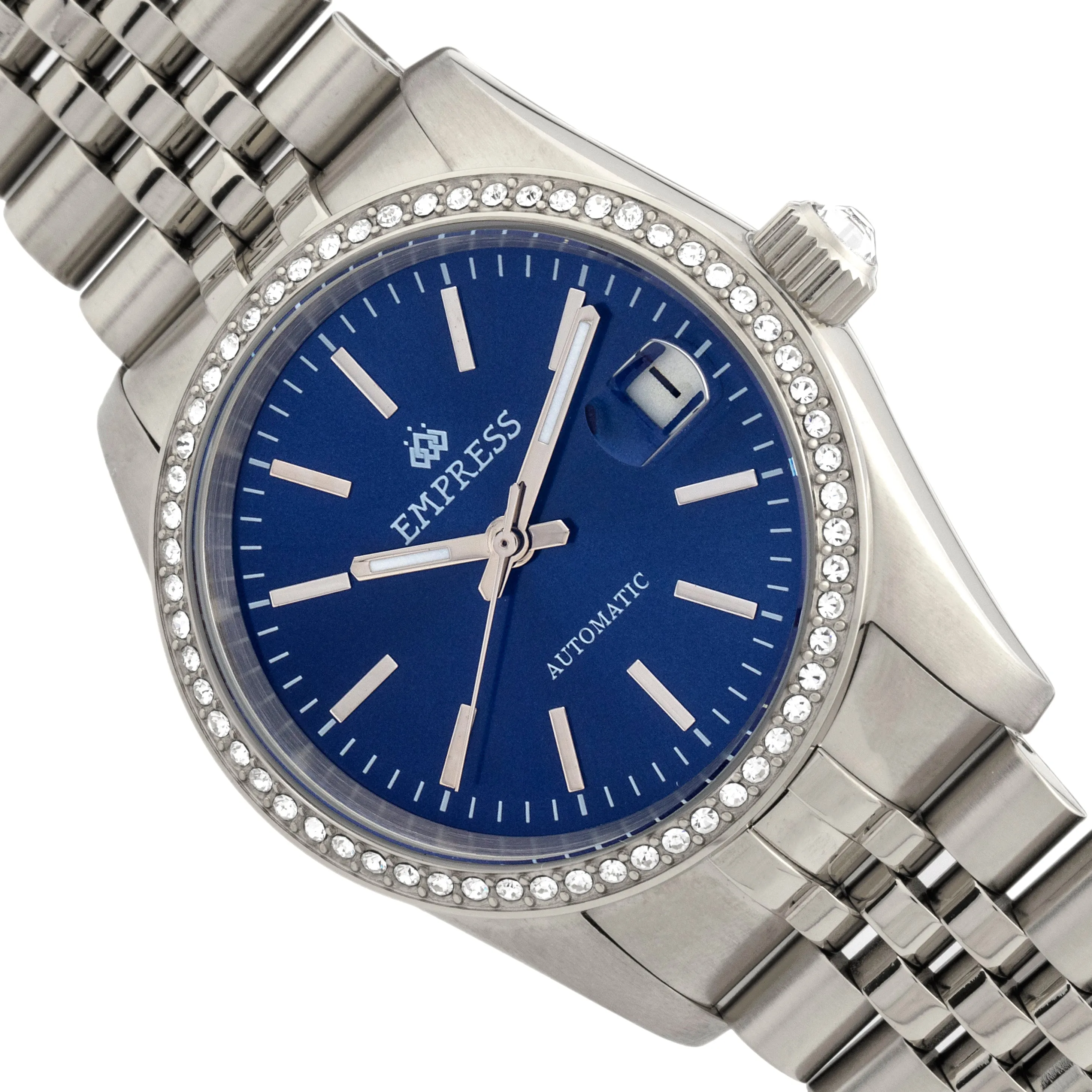 Empress Constance Automatic Bracelet Watch w/Date - Silver/Blue