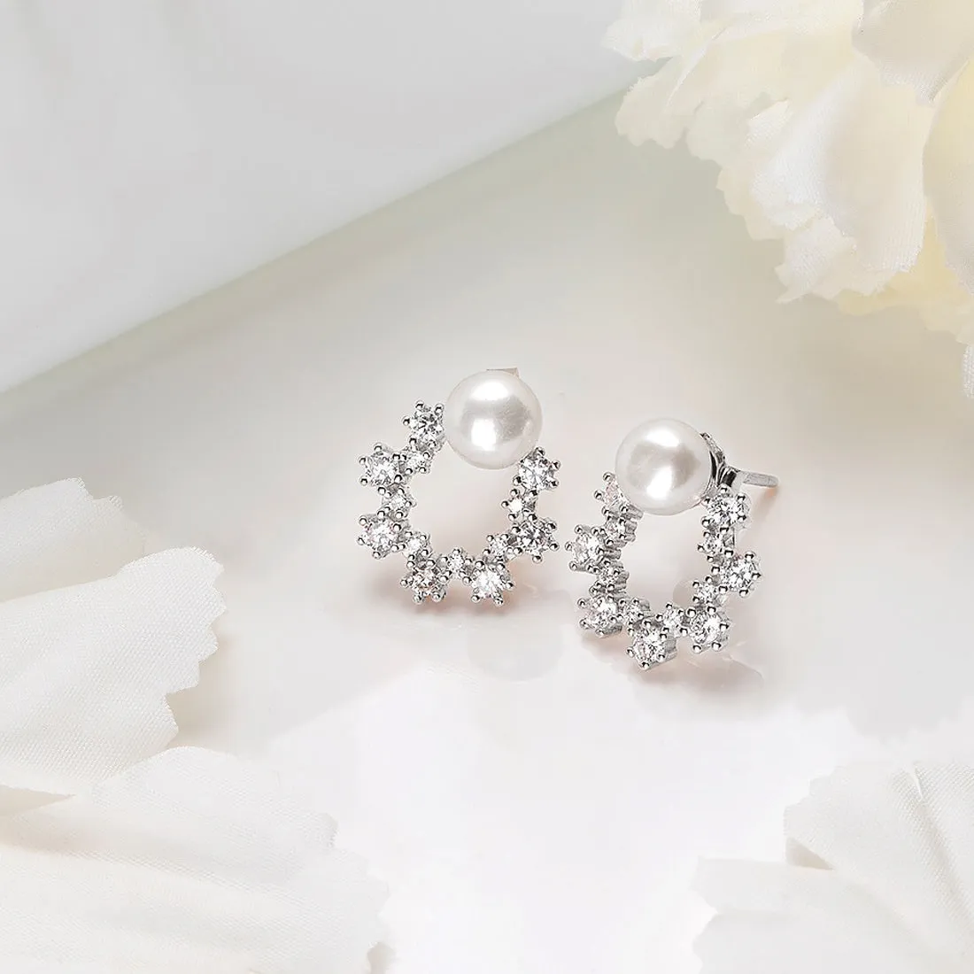 Eternal Pearl Bloom Rhodium-Plated 925 Sterling Silver Earrings