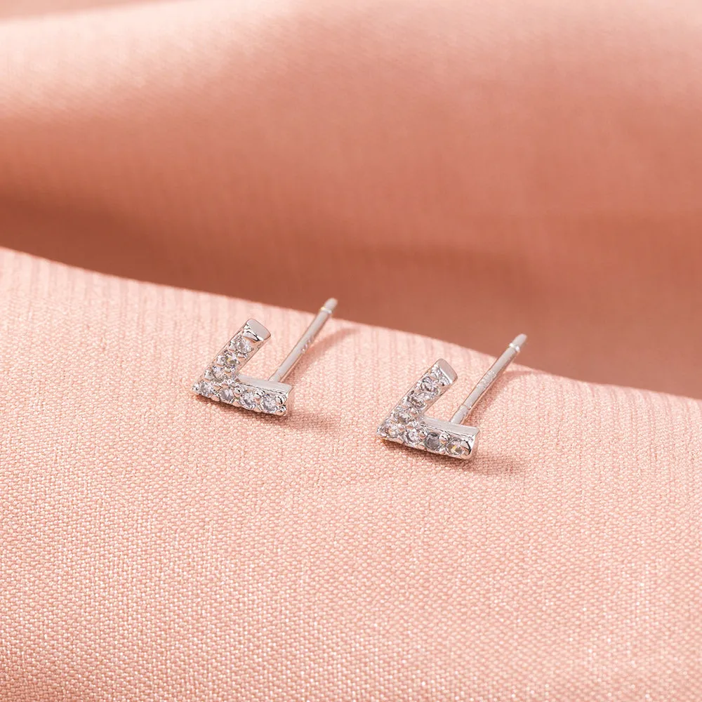 European and American personality temperament earrings Fashion small letters mini V-shaped zircon earrings simple and versatile diamond earrings