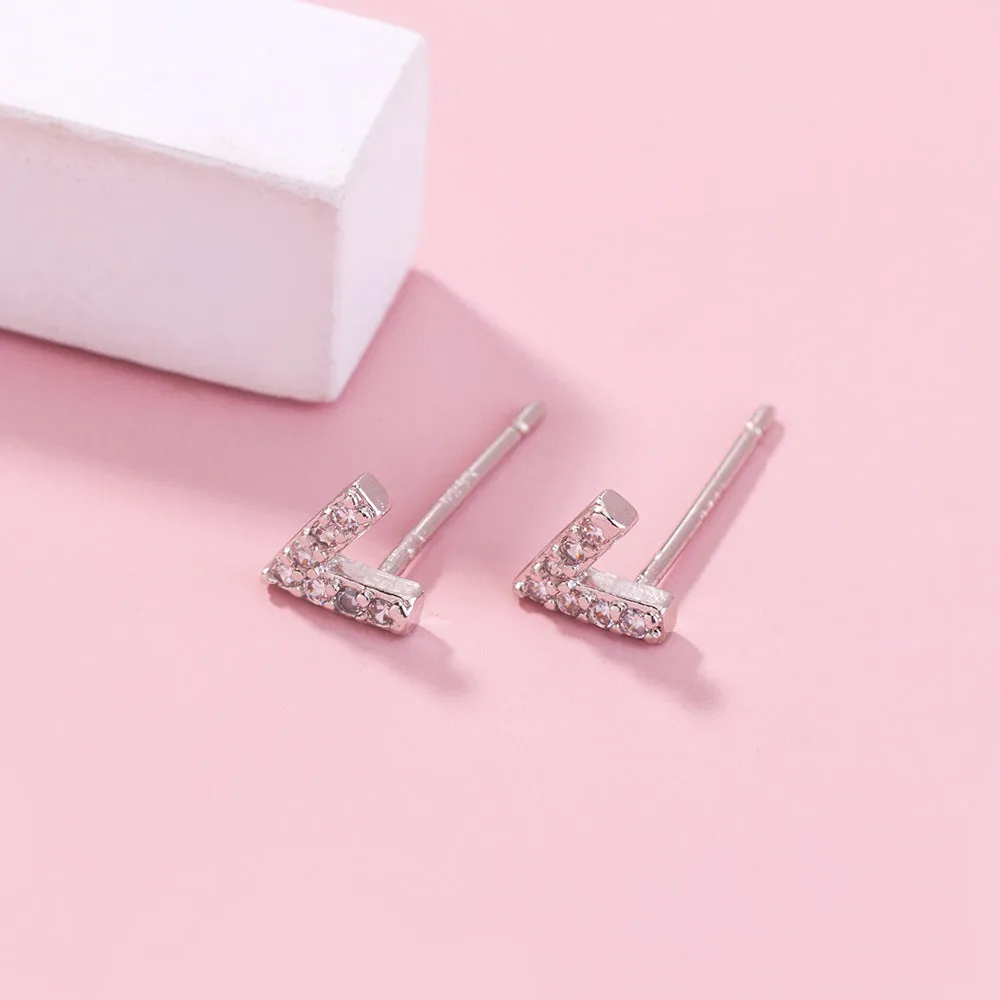 European and American personality temperament earrings Fashion small letters mini V-shaped zircon earrings simple and versatile diamond earrings