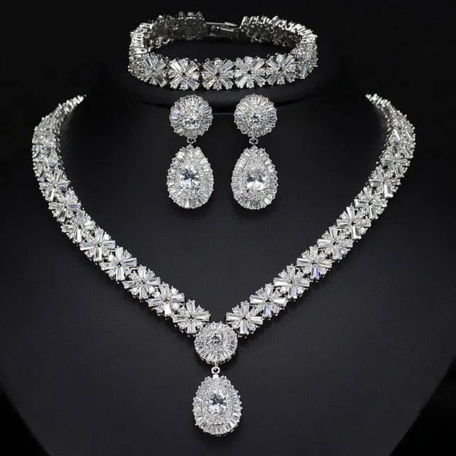 Exclusive Dubai Gold Plate Luxury Cubic Zirconia Jewelry Set