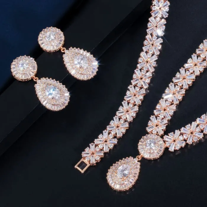 Exclusive Dubai Gold Plate Luxury Cubic Zirconia Jewelry Set