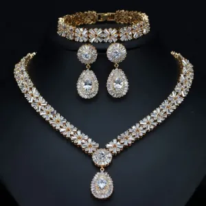 Exclusive Dubai Gold Plate Luxury Cubic Zirconia Jewelry Set