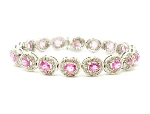 Extraordinary Collection: Pink Sapphire And Pavé Diamond Halo Bracelet In 18k White Gold Ad No: 1410