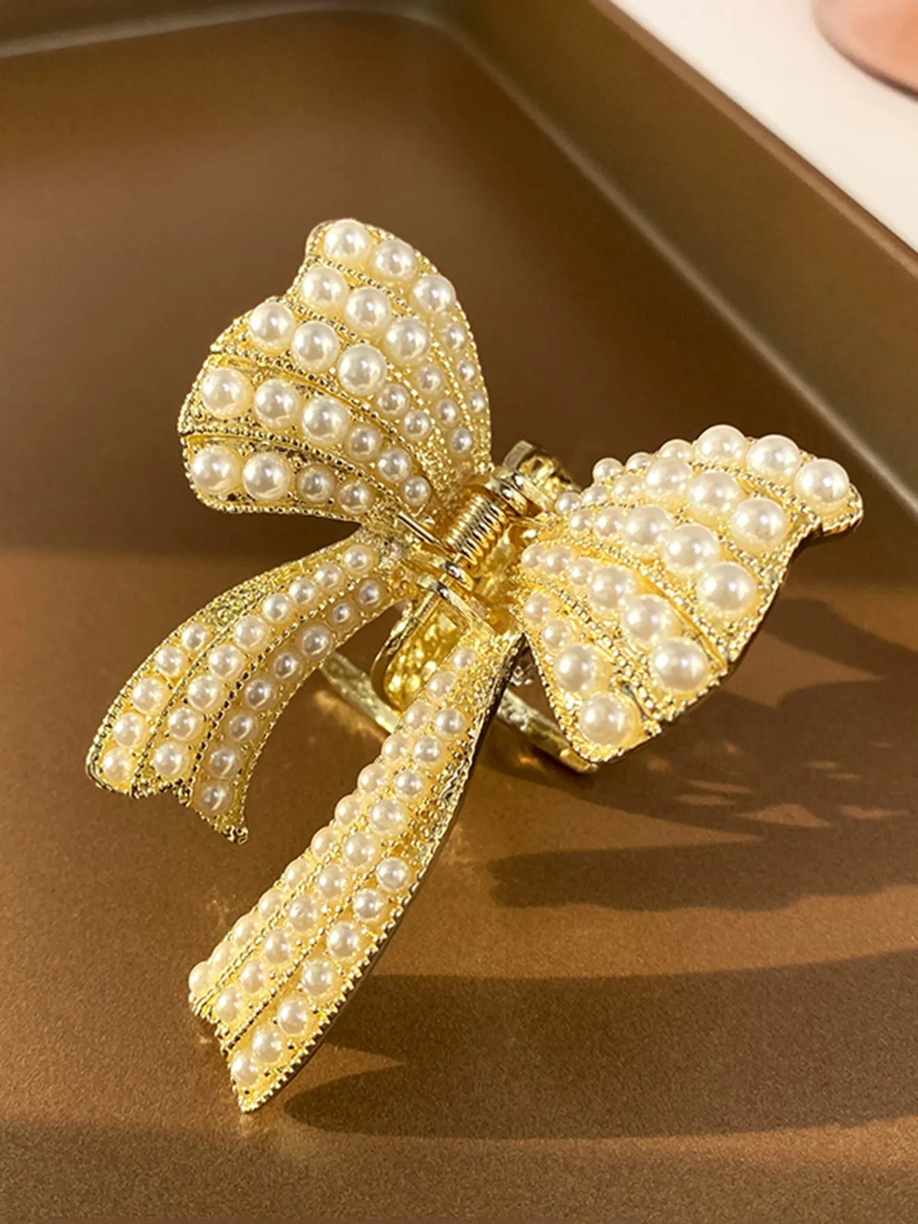 Faux Pearl Bow Design Hair Claw for Women Barrette Styling Hair Accessories