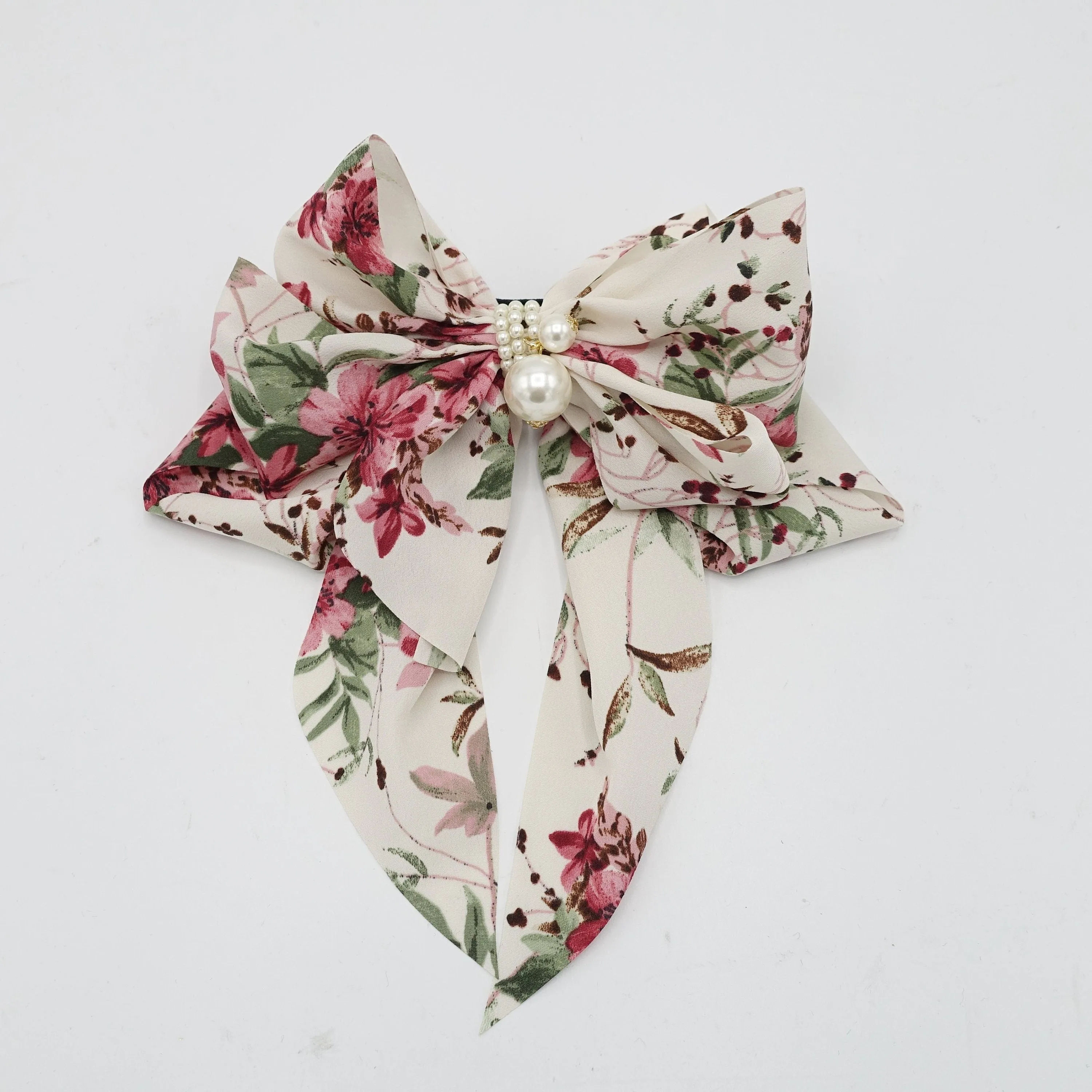 floral plant bow long tail layered pleat women hair accessory