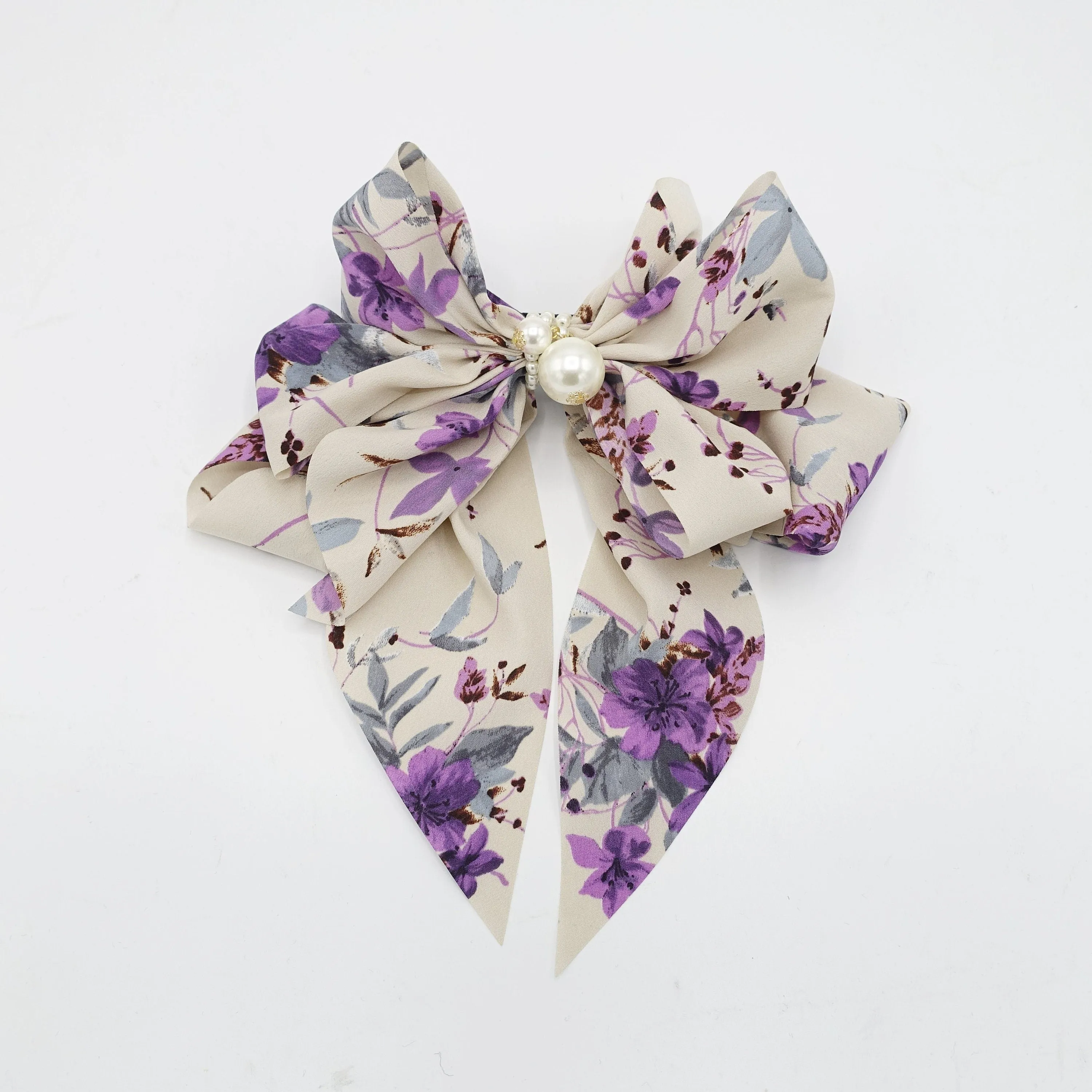 floral plant bow long tail layered pleat women hair accessory