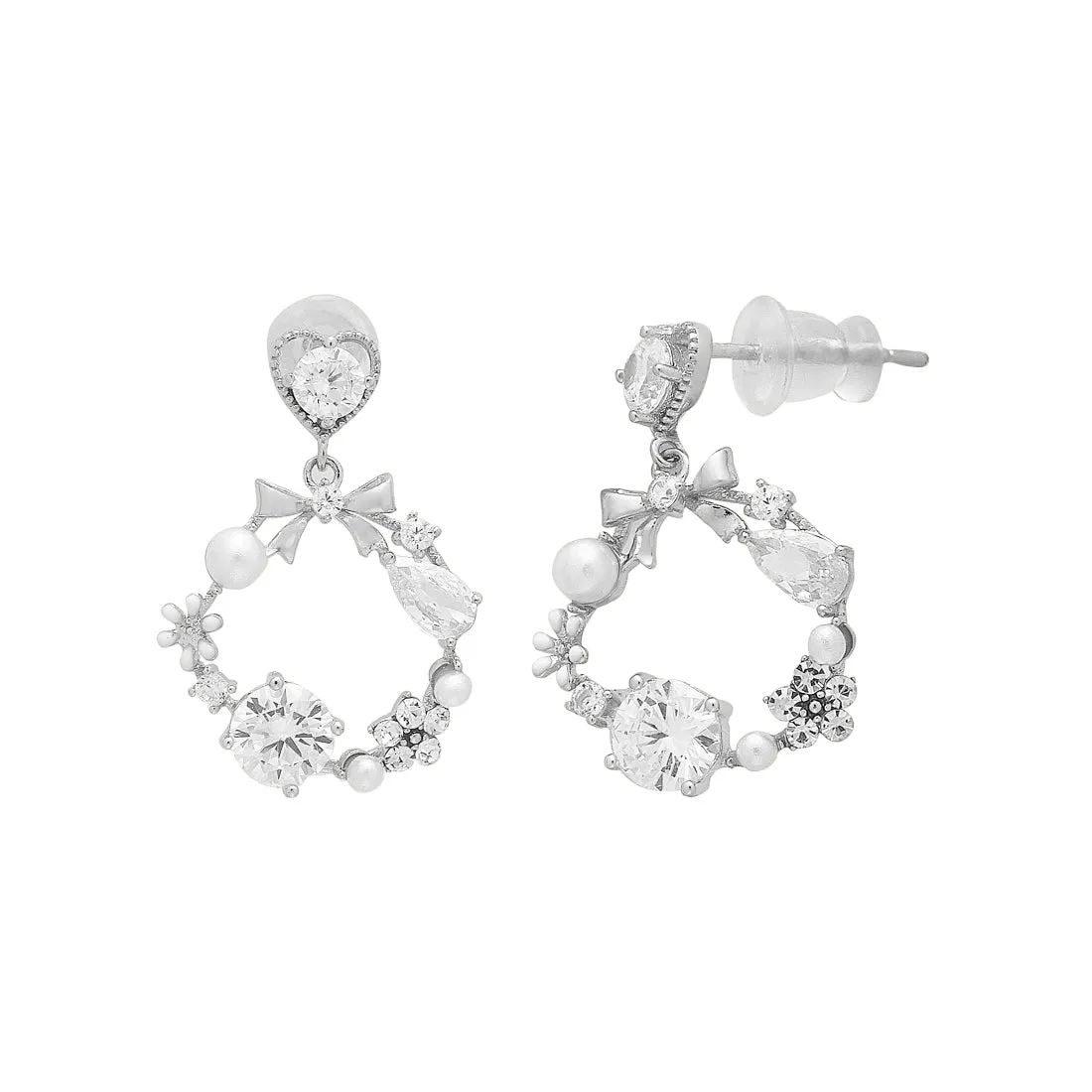 Floral Radiance 925 Sterling Silver Rhodium-Plated Flower Earrings