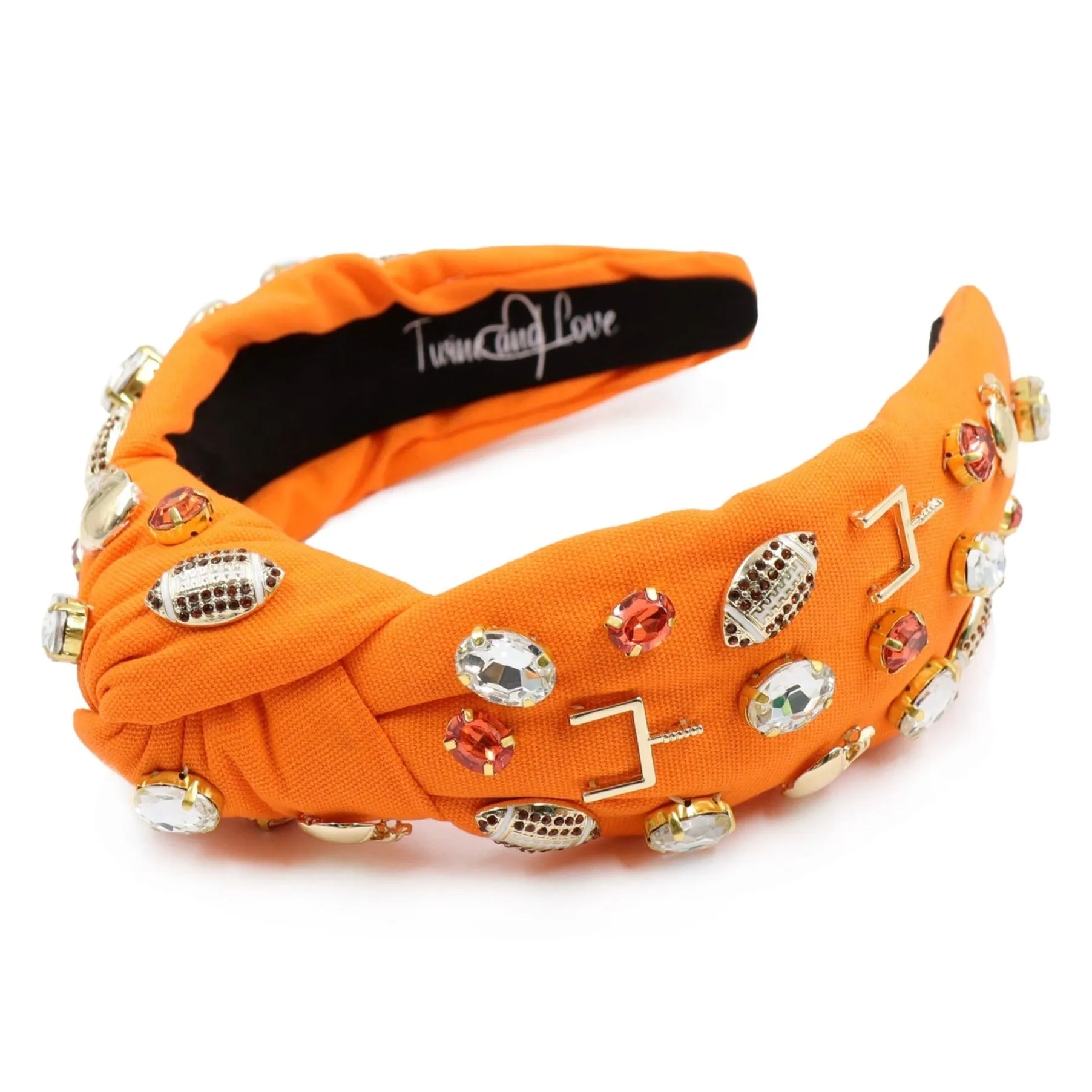 Football Jeweled Knot Headband (Orange)