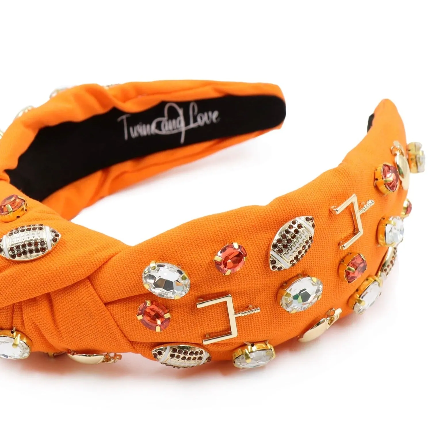 Football Jeweled Knot Headband (Orange)