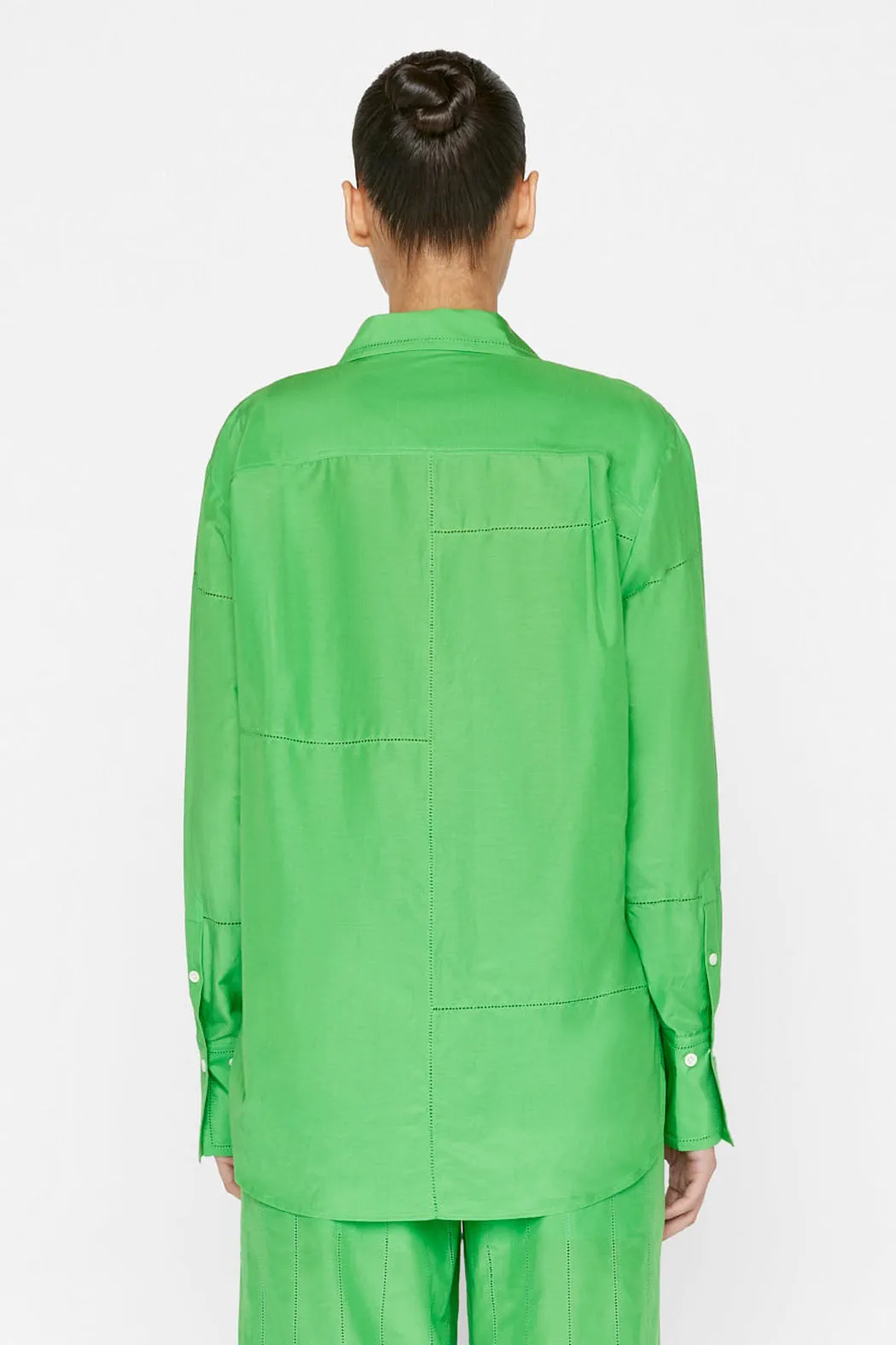 Frame - The Oversized Linear Lace Shirt in Bright Peridot